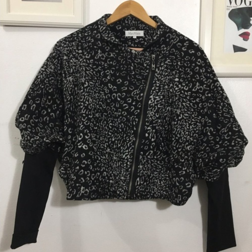 MAX MARA Cropped Leopard Print 100% Wool Pea Coat